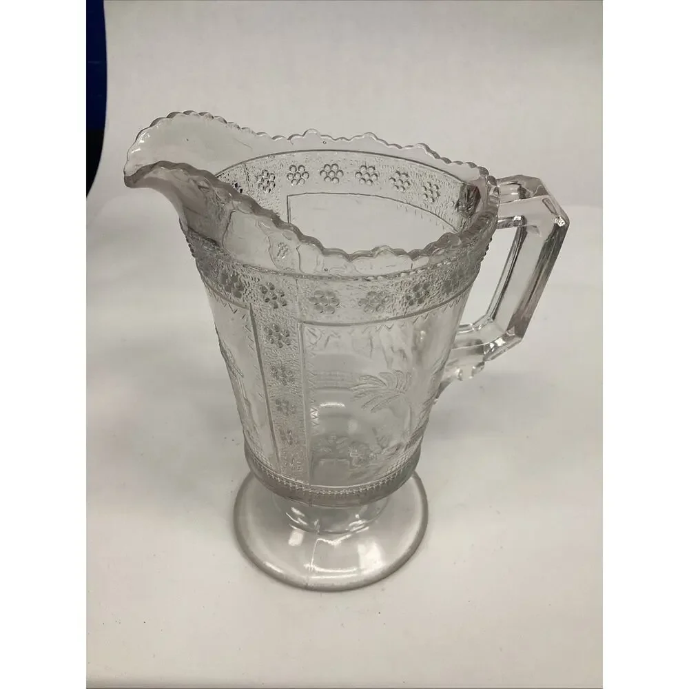2 Antique Victorian 1880s Adams & Co. EAPG “Egyptian” Pattern Glass Pitcher – 6”